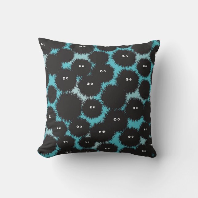 Funny black fluffy monsters  throw pillow (Front)