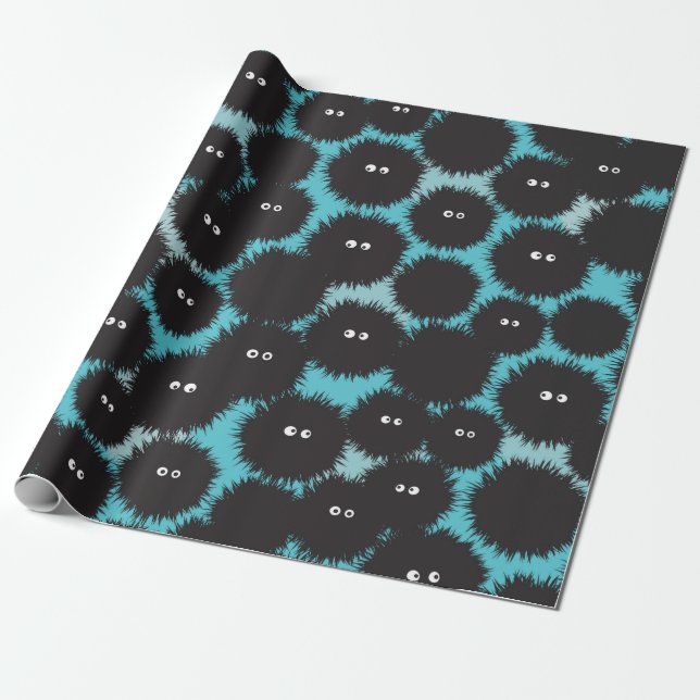 Funny black fluffy monsters  wrapping paper (Unrolled)