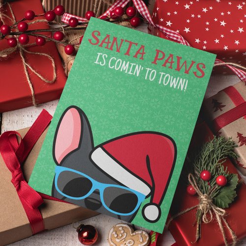Funny Black French Bulldog Santa Paws Christmas Card