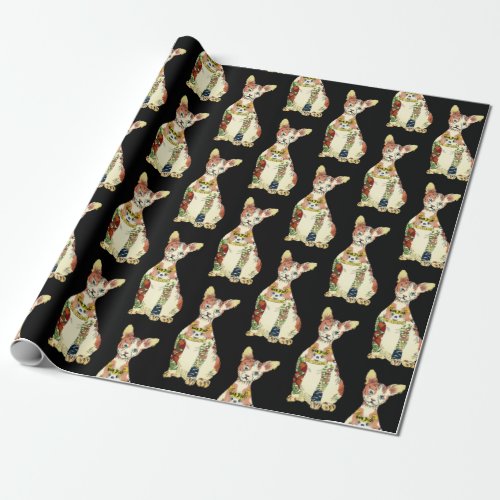 Funny Black Gangster Sphynx Cat Cartoon Pattern Wrapping Paper