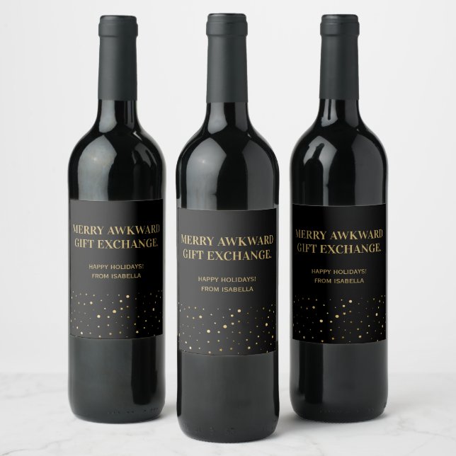 Funny Black Gold Christmas Gift Exchange Quote Wine Label (Bottles)