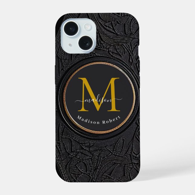 Funny Black Golden Luxury Script Monogram Initial Iphone Case (Back)