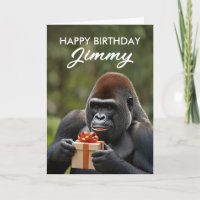 Funny Black Gorilla Holding a Gift Birthday