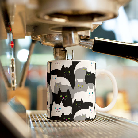 Funny Black Gray And White Kitty Cat Pattern Coffee Mug