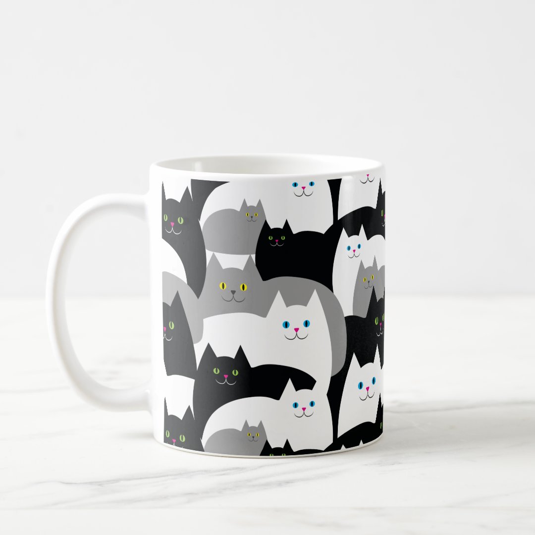 Funny Black Gray and White Kitty Cat Pattern Coffee Mug | Zazzle