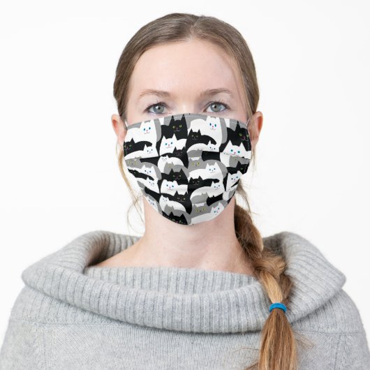 Funny Black, Gray and White Kitty Cats Adult Cloth Face Mask (Worn)
