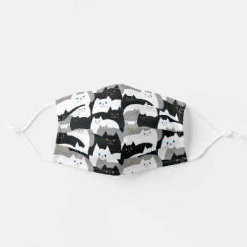Funny Black  Gray And White Kitty Cats Adult Cloth Face Mask by DoodleDeDoo at Zazzle