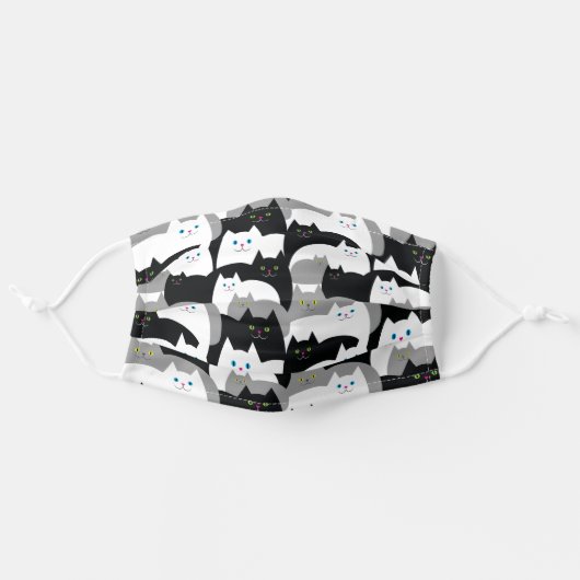Funny Black, Gray and White Kitty Cats Adult Cloth Face Mask (Front, Unfolded)