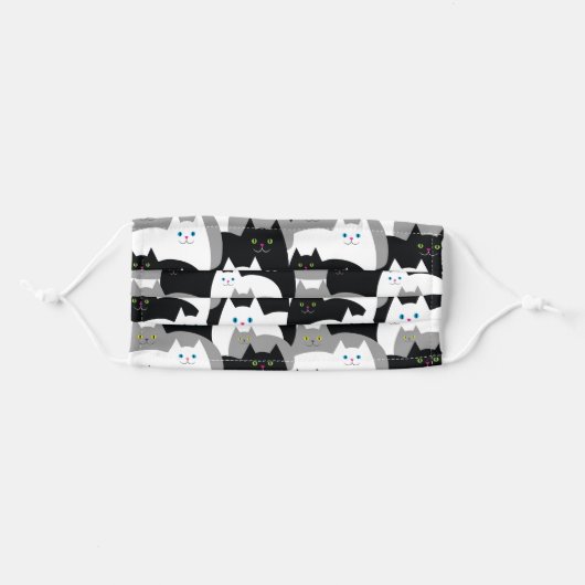 Funny Black, Gray and White Kitty Cats Adult Cloth Face Mask (Front, Folded)