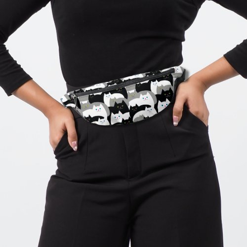 Funny Black Gray and White Kitty Cats Fanny Pack