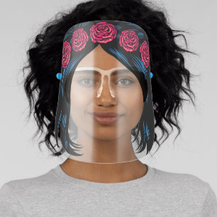 Funny Black Hair Roses Crown Face Shield