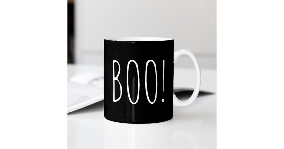 Funny Black Halloween | BOO Spooky Typography Coffee Mug | Zazzle