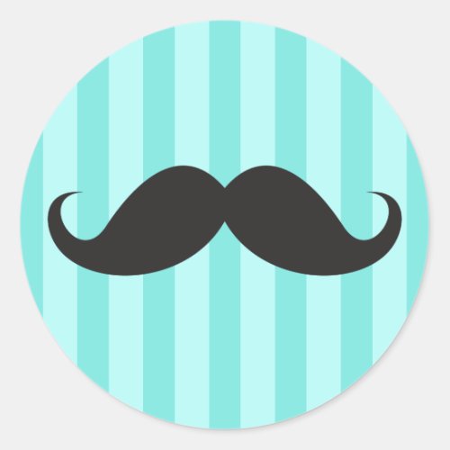 Funny black handlebar mustache moustache aqua blue classic round sticker