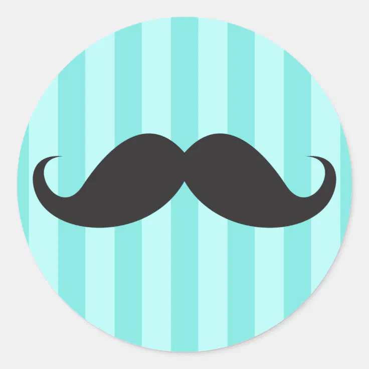 Funny black handlebar mustache moustache aqua blue classic round