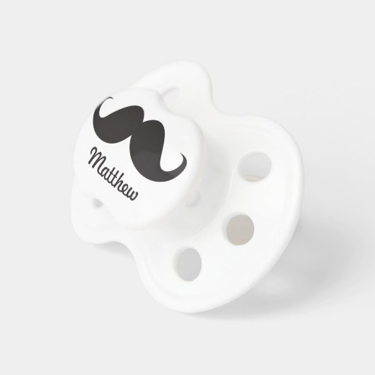 Funny black handlebar mustache stache personalized pacifier (Front Right)