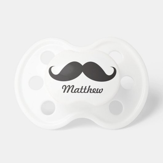 Funny black handlebar mustache stache personalized pacifier (Front)