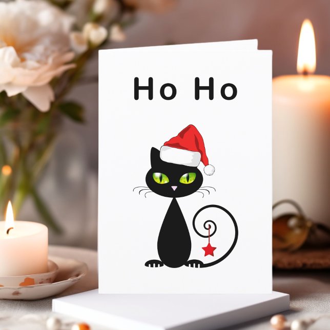 Funny Black Ho Ho Santa Claus Christmas Cat Holiday Card (Creator Uploaded)