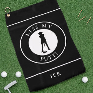 Funny Black Kiss My Putt Golfer for Her Golf Towel