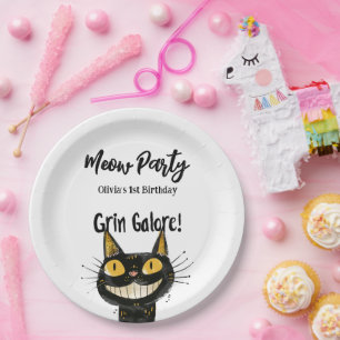 Funny Black Kitty Birthday Party Paper Plates