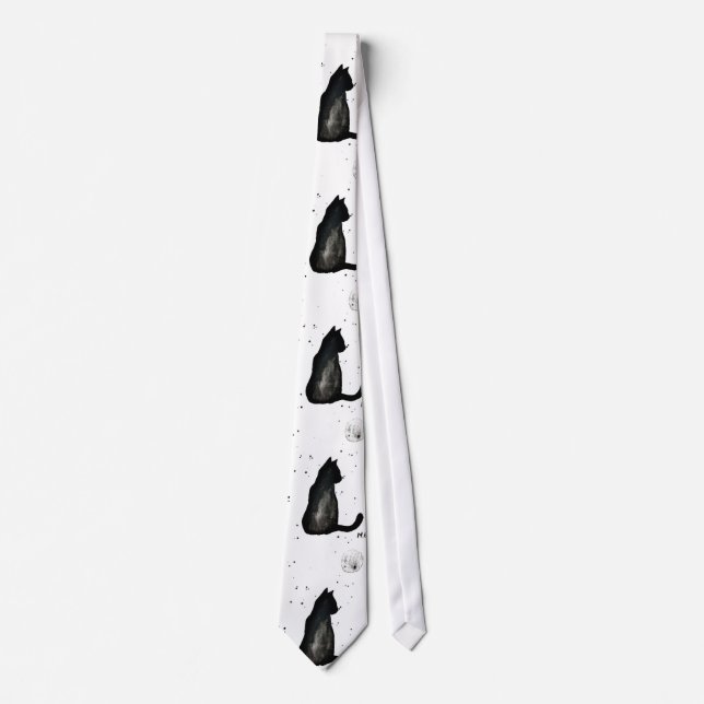 Funny black kitty cat watercolor pattern cute neck tie (Front)