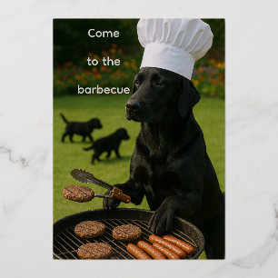 Funny Black Lab Barbecue  Foil Invitation
