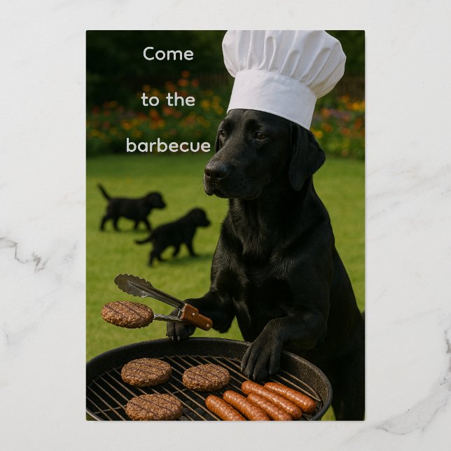 Funny Black Lab Barbecue  Foil Invitation (Front)