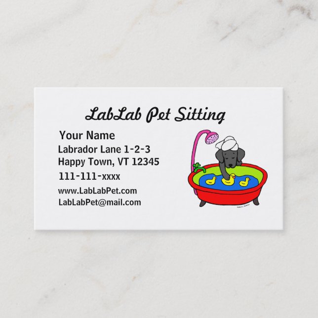 Funny Black Lab Cartoon Pet Sitting Business Card (Front)