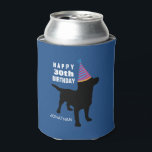 Funny Black Lab Dog Birthday Hat Any Age and Name Can Cooler<br><div class="desc">Celebrate a big birthday and keep your drink cold with this adorable can cooler. Design features a black labrador retriever dog silhouette wearing a birthday party hat. Add your own text - "Happy ??th Birthday" and the birthday person's name. This makes a cute, festive design for anyone who loves dogs...</div>