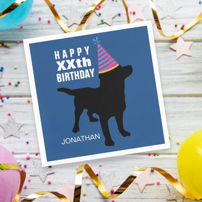 Funny Black Lab Dog Birthday Hat Your Age Name Paper Napkins (Creator Uploaded)