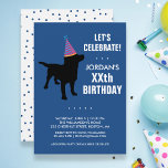 Funny Black Lab Dog Birthday Party Invitation<br><div class="desc">The perfect Birthday party invitation for dog lovers featuring a black lab dog wearing a festive party hat - just add your details to personalize.  Easily change the background color by clicking customize and scrolling down to the color picker.  Works well for kids and adults birthday parties.</div>
