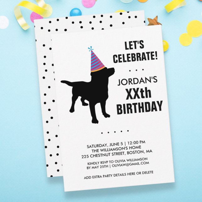 Funny Black Lab Dog Birthday Party Invitation
