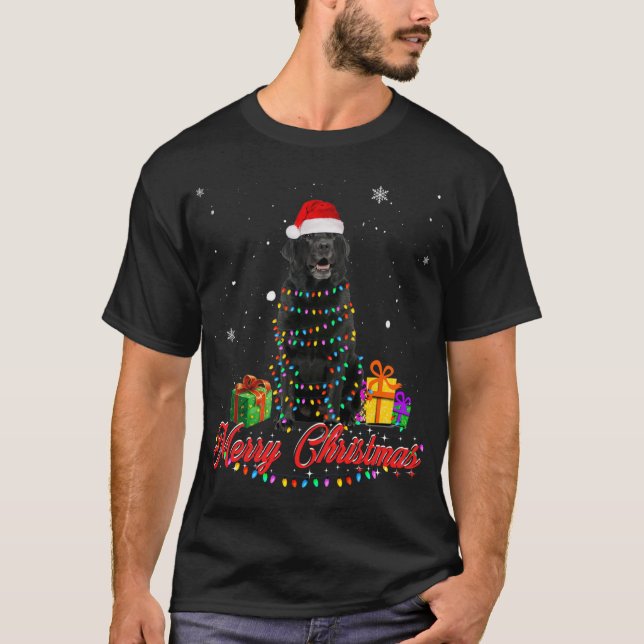 Funny Black Lab Dog Christmas Santa Christmas Ligh T-Shirt (Front)
