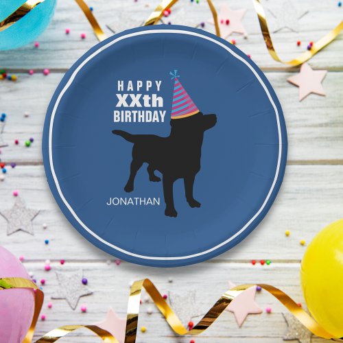Funny Black Lab Dog Custom Birthday Paper Plates