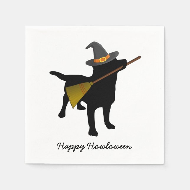 Funny Black Lab Dog Halloween Witch Hat Custom Napkins (Front)