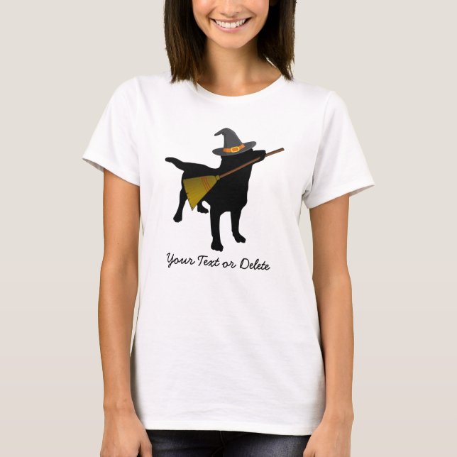 Funny Black Lab Dog Halloween Witch Hat Custom T-Shirt (Front)