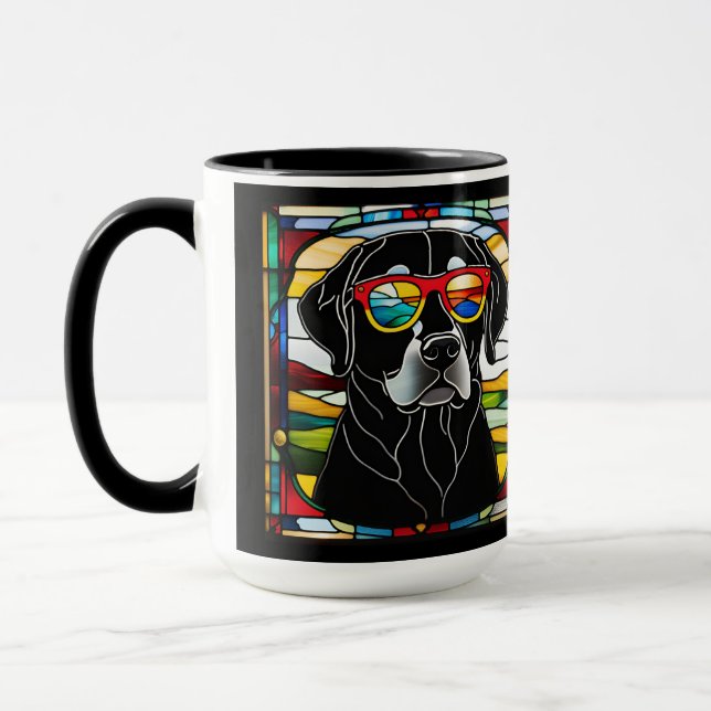 Funny Black Lab Stained Glass Coffee Mug (Left)