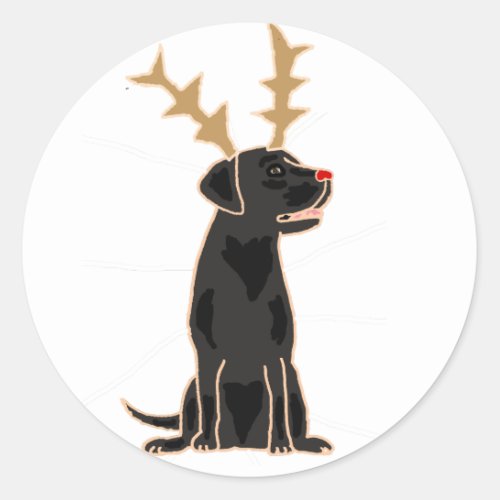 Funny Black Lab with Reindeer Antlers Christmas Classic Round Sticker