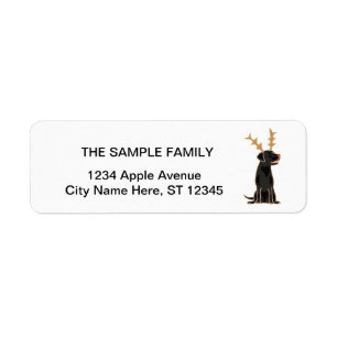 Funny Black Lab with Reindeer Antlers Christmas Label