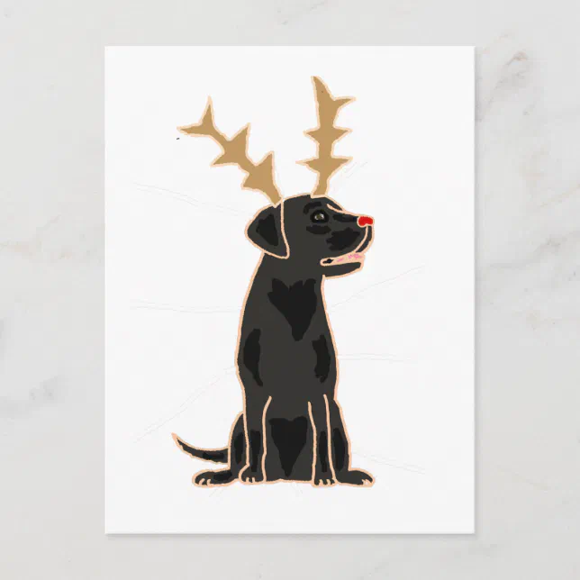 Funny Black Lab with Reindeer Antlers Christmas Postcard | Zazzle