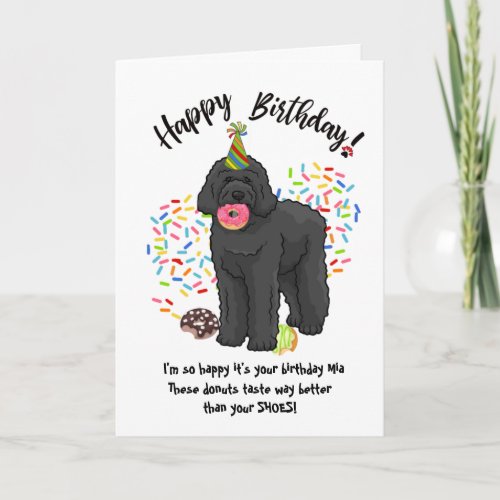 Funny Black Labradoodle Birthday Card Donuts