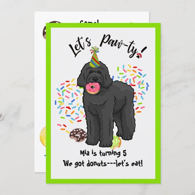 Funny Black Labradoodle Birthday Party Invitation (Front/Back)