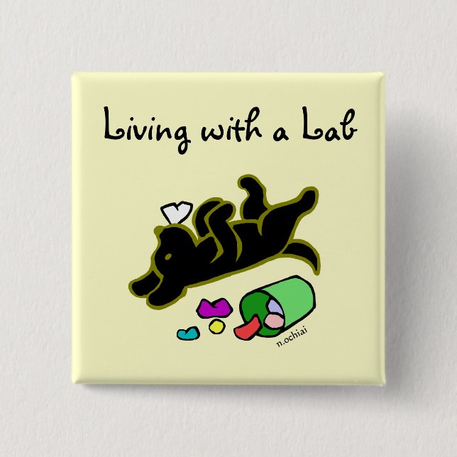 Funny Black Labrador Cartoon Illustration Button (Front)