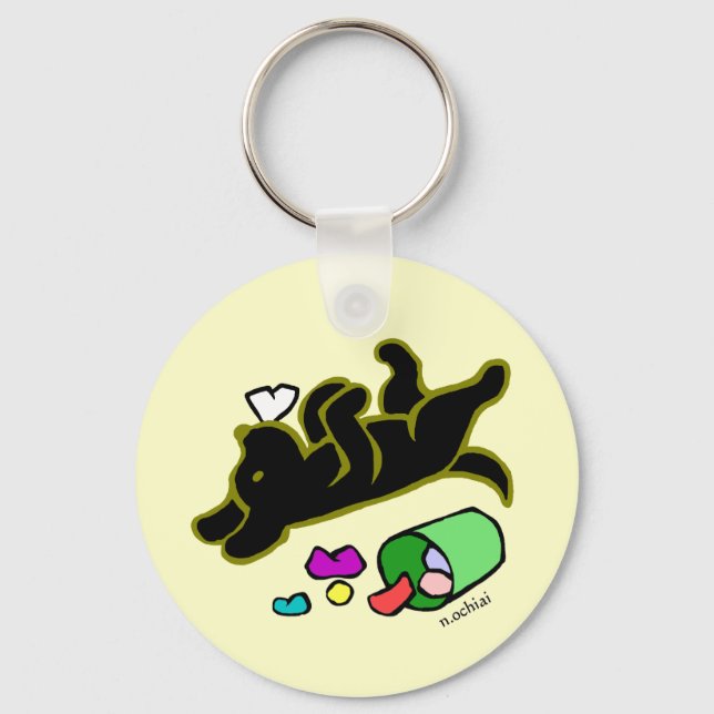 Funny Black Labrador Cartoon Illustration Keychain (Front)
