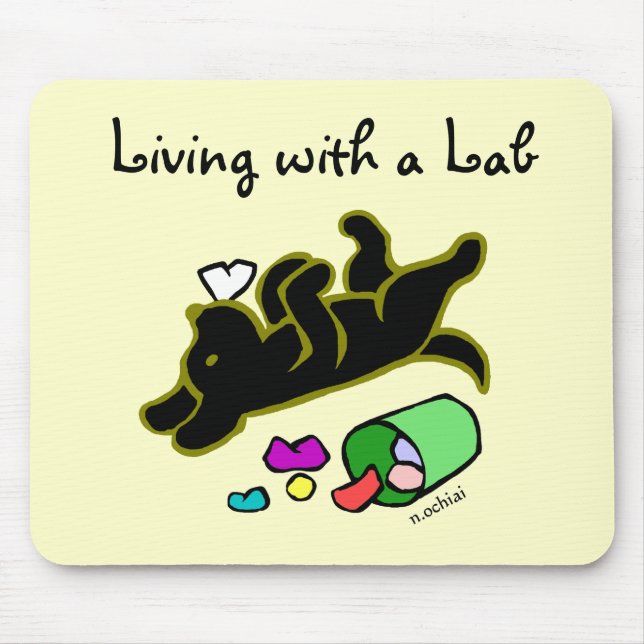 Funny Black Labrador Cartoon Illustration Mouse Pad (Front)