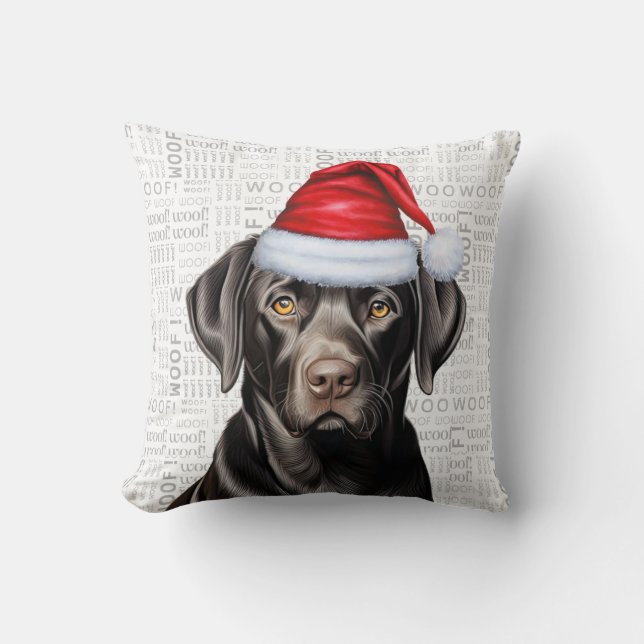 Funny Black Labrador Dog Watercolor Christmas Throw Pillow (Front)