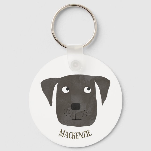 Funny Black Labrador Retriever Dog Custom Name Keychain (Front)