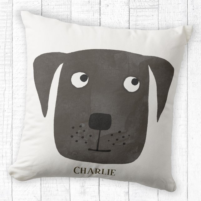 Funny Black Labrador Retriever Dog Custom Name Throw Pillow (Black Labrador Retriever Dog fun personalized name throw pillow)