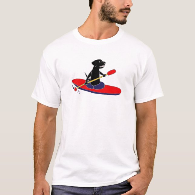 Funny Black Labrador Retriever Dog Kayaking T-Shirt (Front)