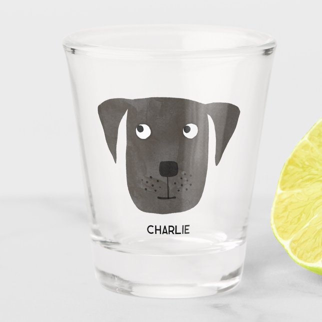 Funny Black Labrador Retriever Dog Personalized Shot Glass (Fun dog personalized custom name shot glass for animal lovers)
