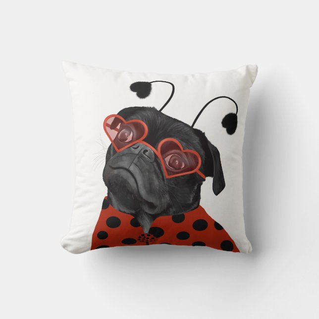Funny Black Love Pug Throw Pillow (Front)
